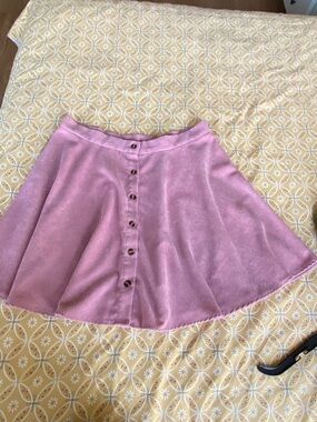 SHEIN Pink Corduroy Button-Front Skater Skirt